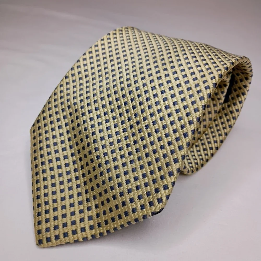 Brooks Brothers Makers 100% Silk USA Made Neck Tie Yellow Blue 3.75